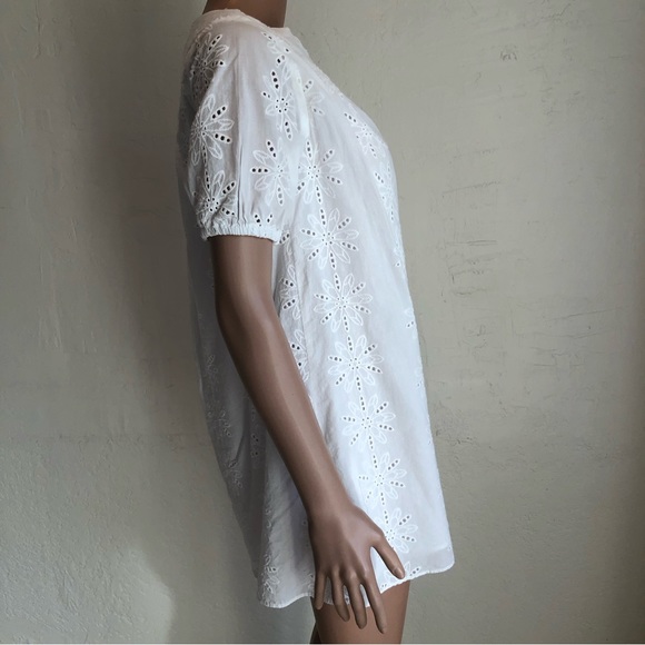 Zara Girls Size 13-14 White Embroidered Lined Short Sleeves Dress Button-Up - Picture 6 of 16